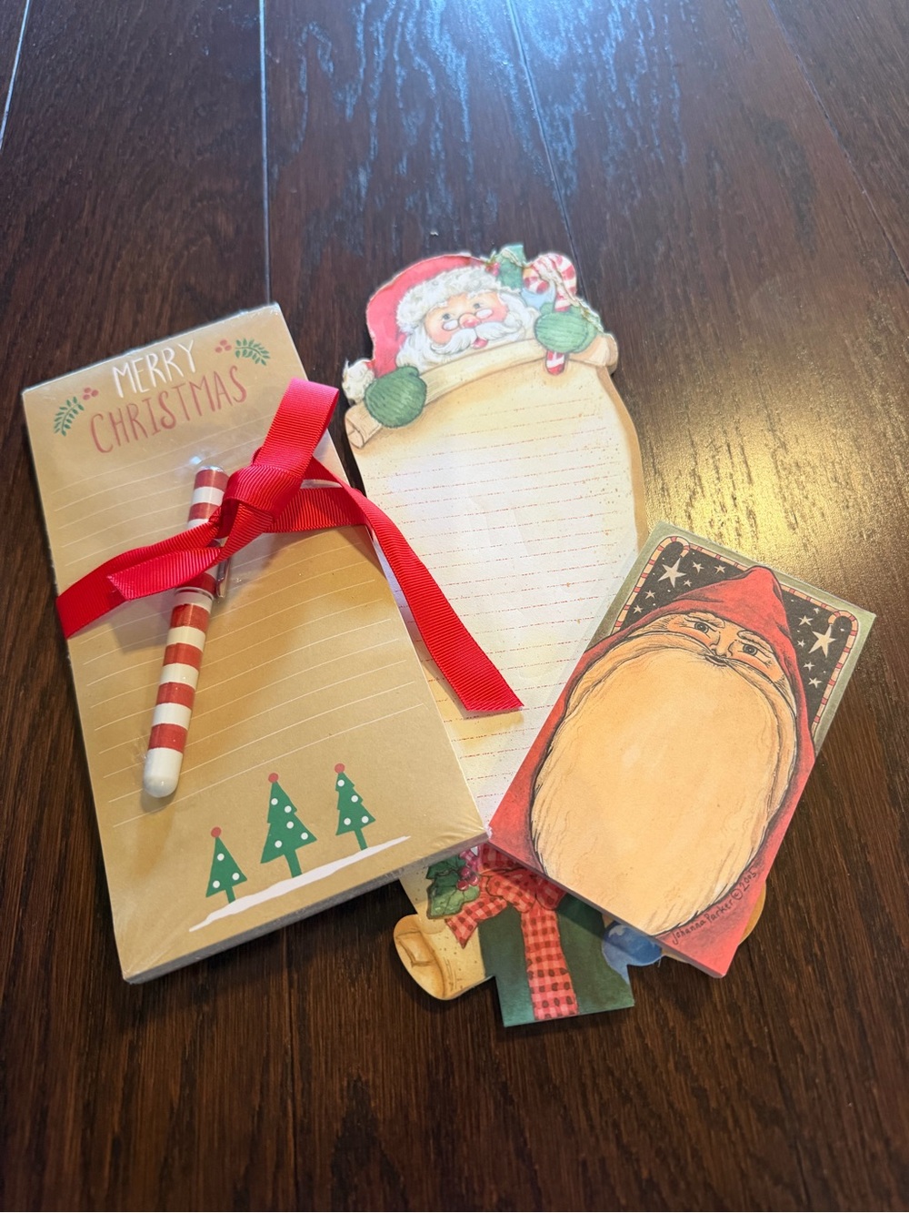 Holiday Santa Notepad Set with Red Ribbon and Pen